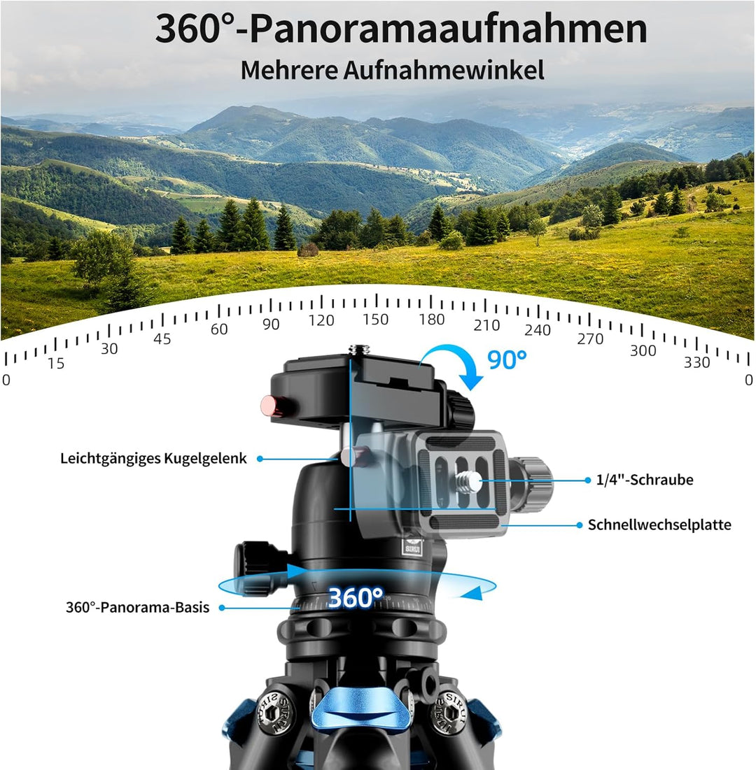 SIRUI AM-225+B-00K Carbon Kamera Reise Stativ, 127,3cm leichtes Kamerastativ Reisestativ Dreibein-St