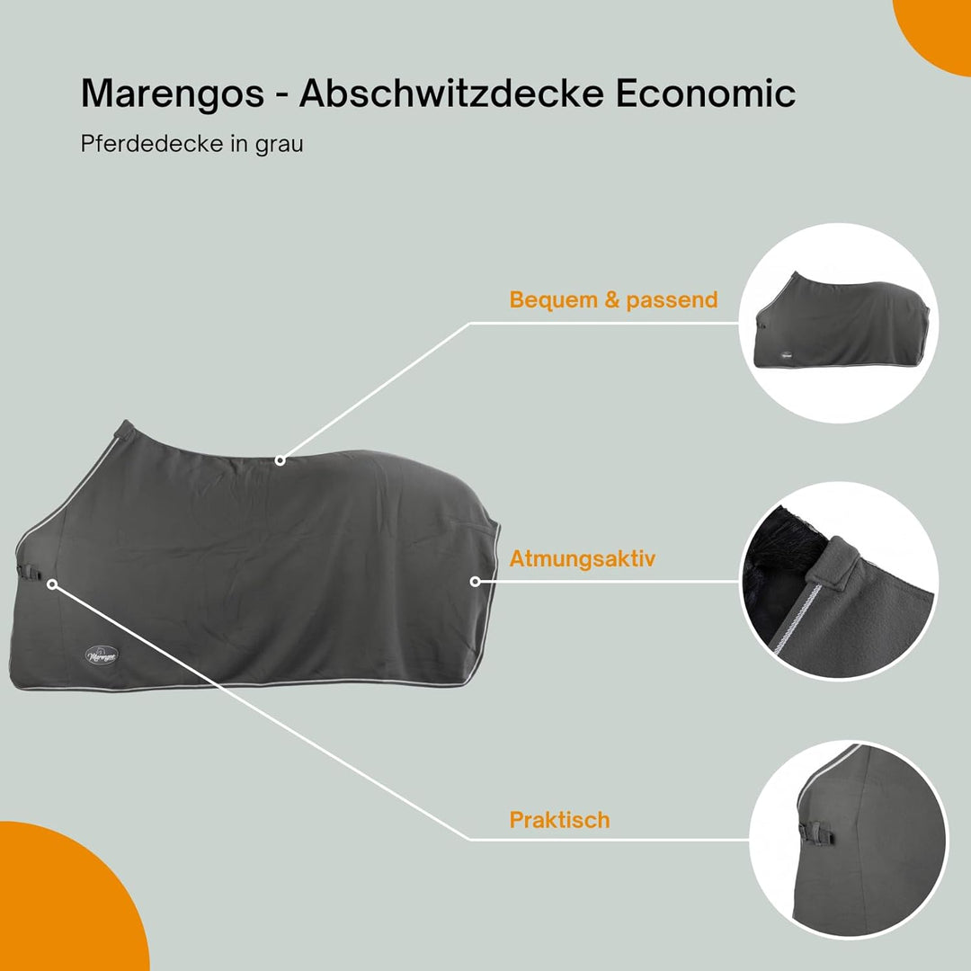 Marengos - Abschwitzdecke Economic fürs Pferd ist atmungsaktiv Fleecedecke Transportdecke grau 115cm