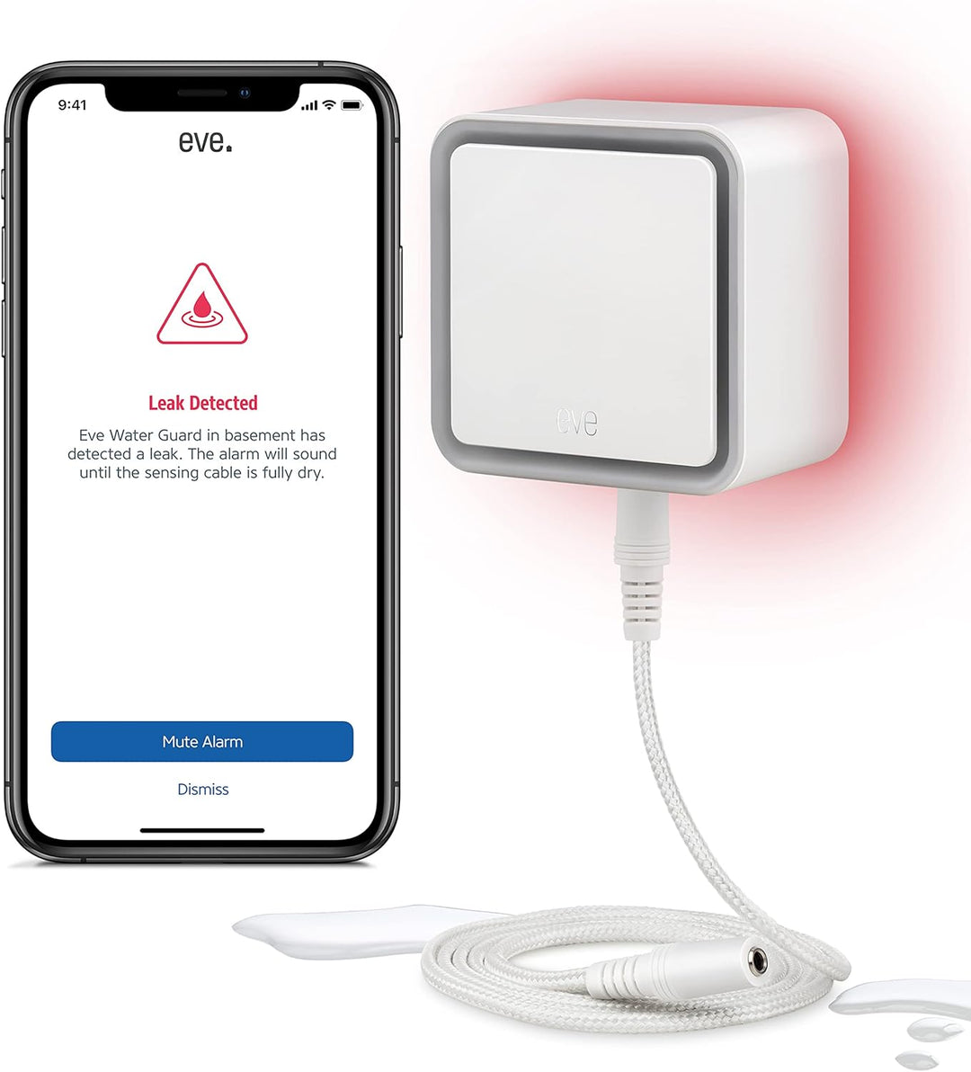 Eve Outdoor Cam (White Edition) – Smarte Überwachungskamera & Water Guard - Smarter Wassermelder, 2m