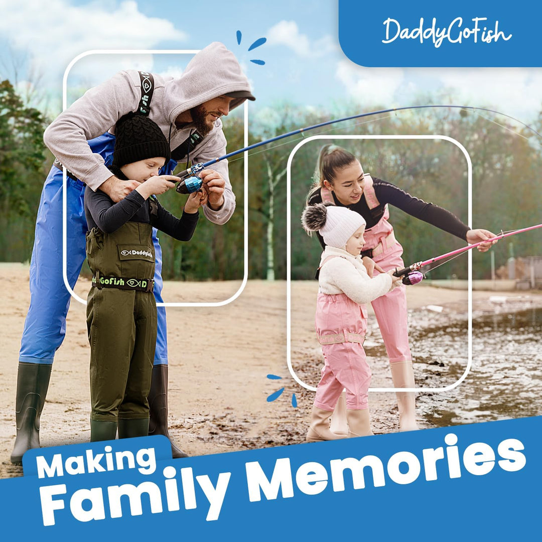 DaddyGoFish Kinder Angelset - Teleskoprute & Rolle Combo mit Klappstuhl, Rutenhalter, Tackle Box, Kö