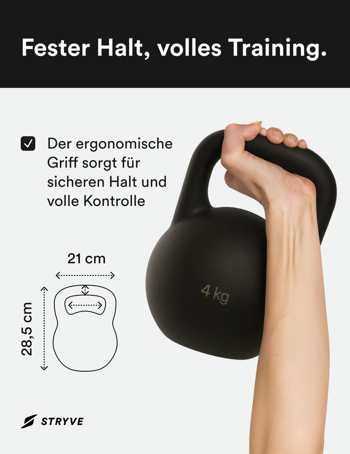 STRYVE Competition Kettlebell 4-16 Kg, hochwertige Kugelhantel aus Gusseisen inkl. Trainingsplan 10