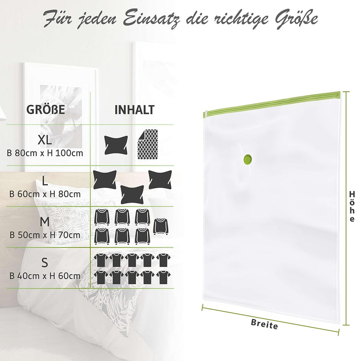 NORDIC® - Vakuumbeutel für Kleidung - 6x Grösse XL (100x80cm) - BPA Frei - Inkl. Etiketten - Vakuum