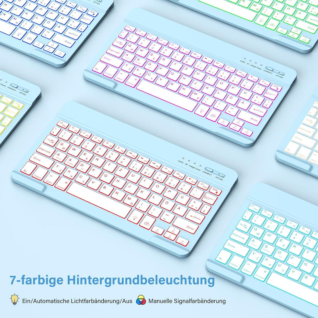 KBCASE Hülle mit Tastatur für iPad A16 11/10 Generation(11 Zoll 2025/10.9 Zoll 2022), 7 Farbige Bele