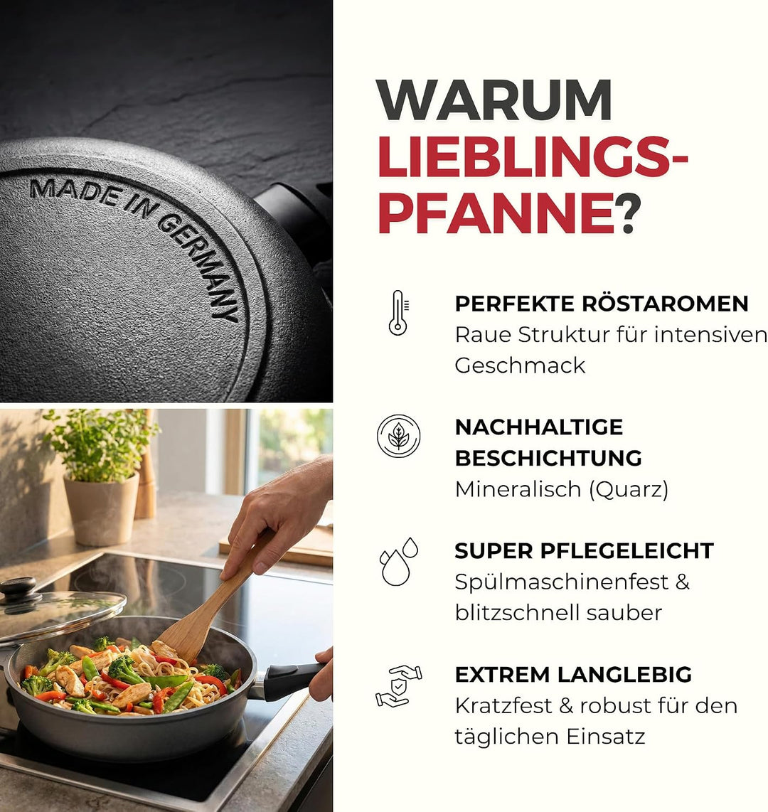 Lieblingspfanne Bratpfanne 24 cm Ø - flacher Rand 5 cm - Für alle Herdarten &amp; Induktion - PFAS-frei