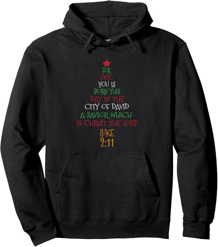 Unto You A Savior Is Born Cute Christian Christmas Tree Pullover Hoodie