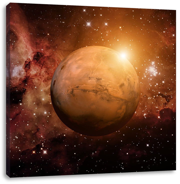 Planet Mars im Universum, Format: 70x70 auf Leinwand, XXL riesige Bilder fertig gerahmt mit Keilrahm
