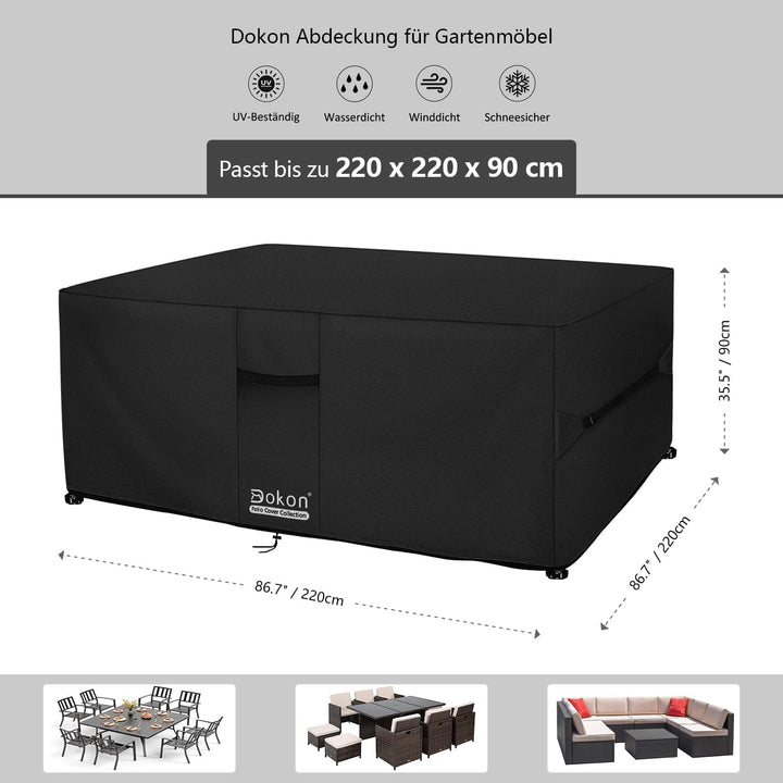 Dokon Abdeckung für Gartenmöbel Wasserdicht, 220x220x90cm, Gartentisch Schutzhülle mit Belüftungsöff
