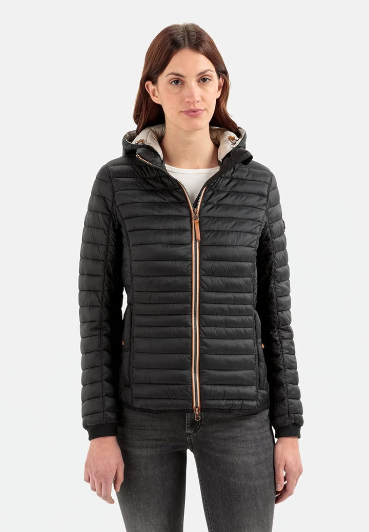 camel active Damen leichte Steppjacke mit abnehmbarer Kapuze 44 Blouson Schwarz, 44 Blouson Schwarz