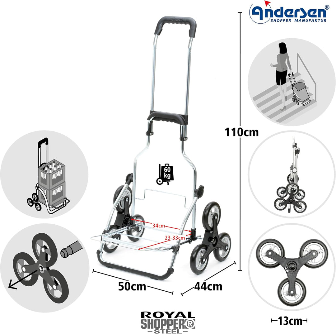 Andersen Einkaufstrolley - klappbar - 54 Liter - Treppensteiger - belastbar 60 kg - Stahlgestell - T