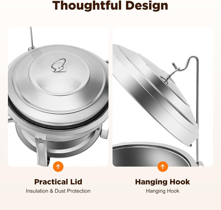 7.5 L Edelstahl Chafing Dish Rund Speisenwärmer Wärmebehälter Suppenwärmer, Chafing Dish Profi Set f