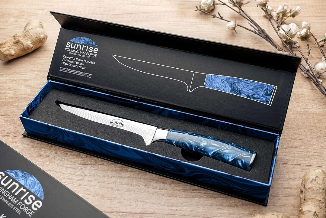 Rockingham Forge Ausbeinmesser, Sunrise Kollektion, 15cm, 6 Zoll, Blauer Harzgriff, Klinge aus Rostf