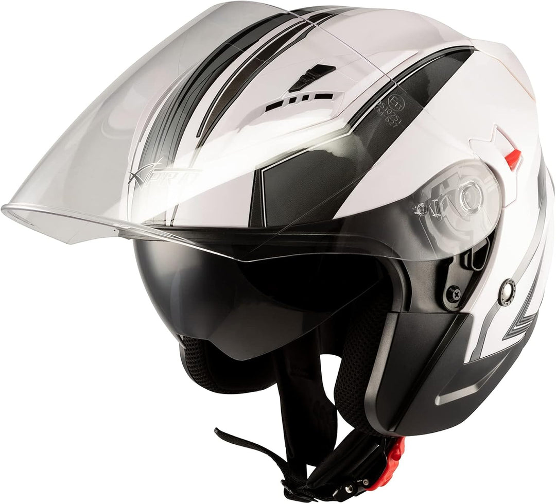 Motorradhelm Doppeltvisier City Jet Zertifikat ECE 22-05 Scooter 61-62 cm (XL) Weiss Silber, 61-62 c
