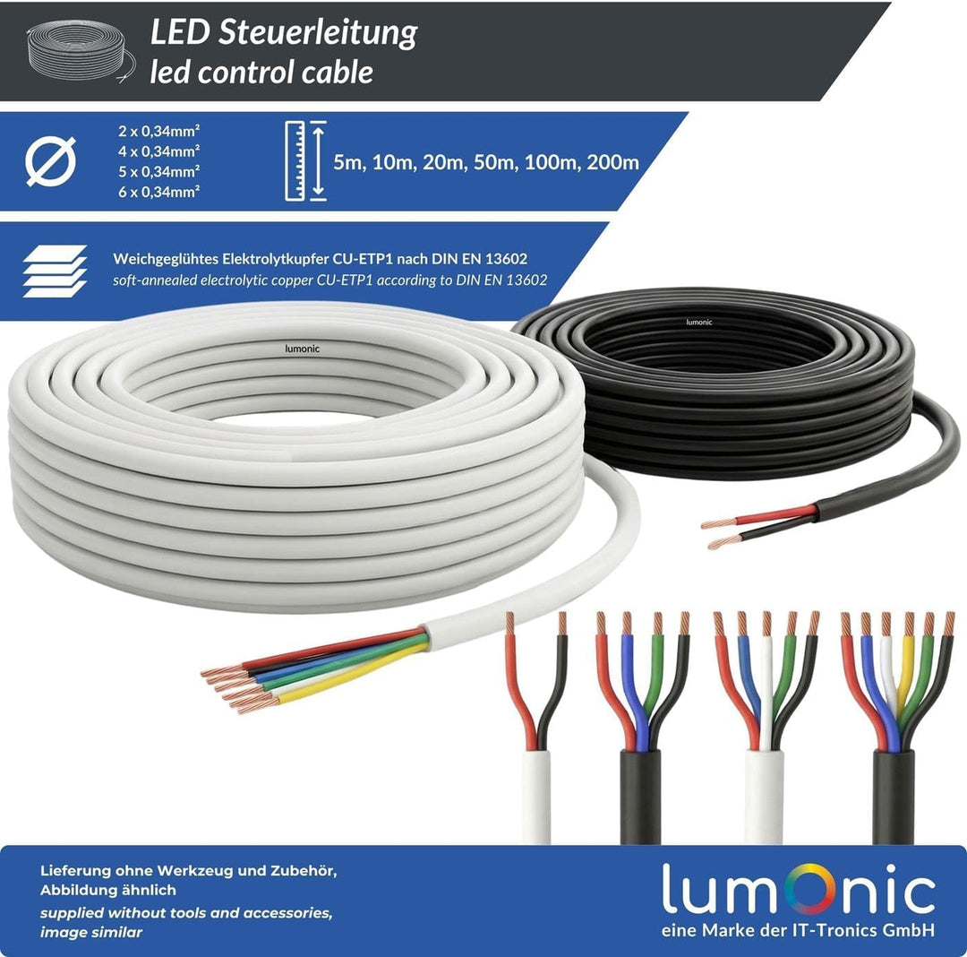 Lumonic 4x 0,34mm² LED Steuerleitung weiss 10m I ummanteltes 4 adriges Kabel flexibel I Geschirmtes