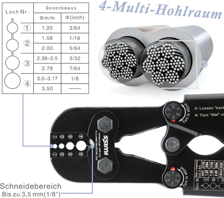 iCrimp IWS-1608M-C Drahtseil Crimpzange 1,2–3,5 mm mit Schneider | Drahtseil Crimpwerkzeug mit integ