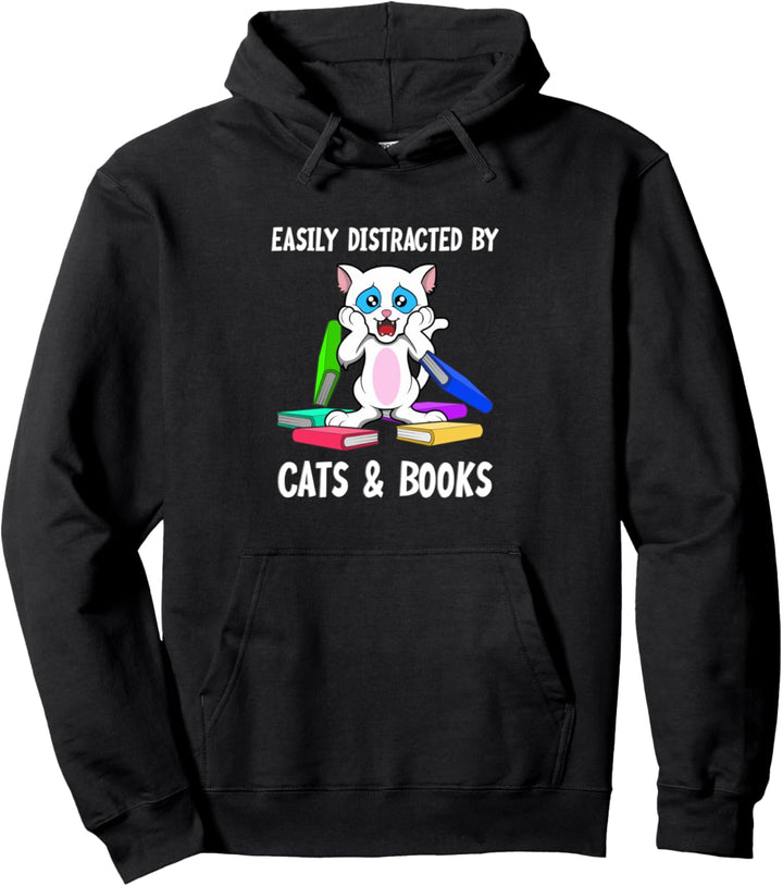 Abgelenkt durch Katzen, Kaffee und Bücher Pullover Hoodie
