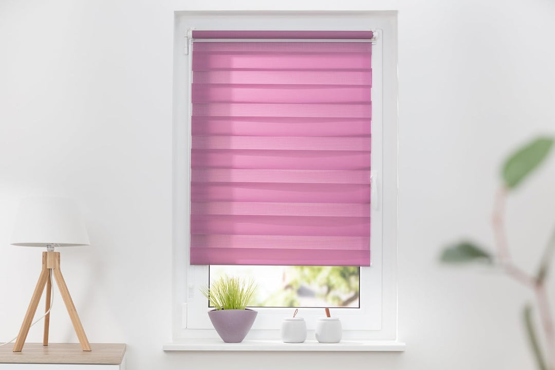 K-home Klemmfix Doppelrollo Madrid ohne Bohren Flieder 90 x 150 cm (B x L), Flieder 90 x 150 cm