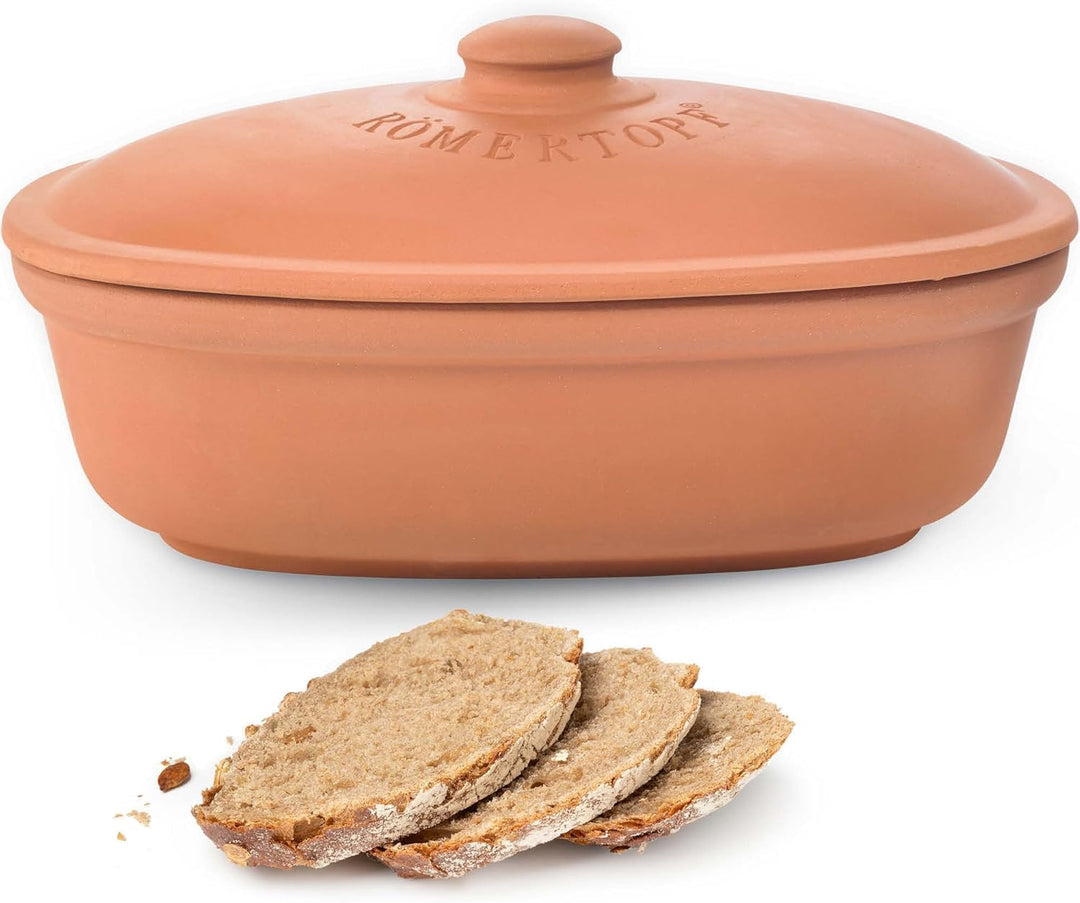 Römertopf Brottopf MAXI aus natürlicher Keramik, Aufbewahrungsbehälter aus Ton 6,5 Liter Single Terr