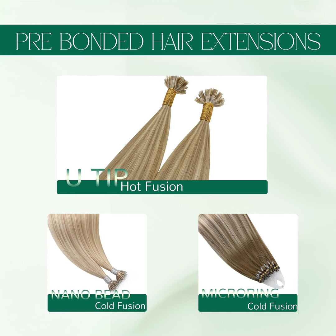 Easyouth Bonding Extensions Echthaar Blond Echthaar Bonding Extensions Aschblond Highlight Mittelblo