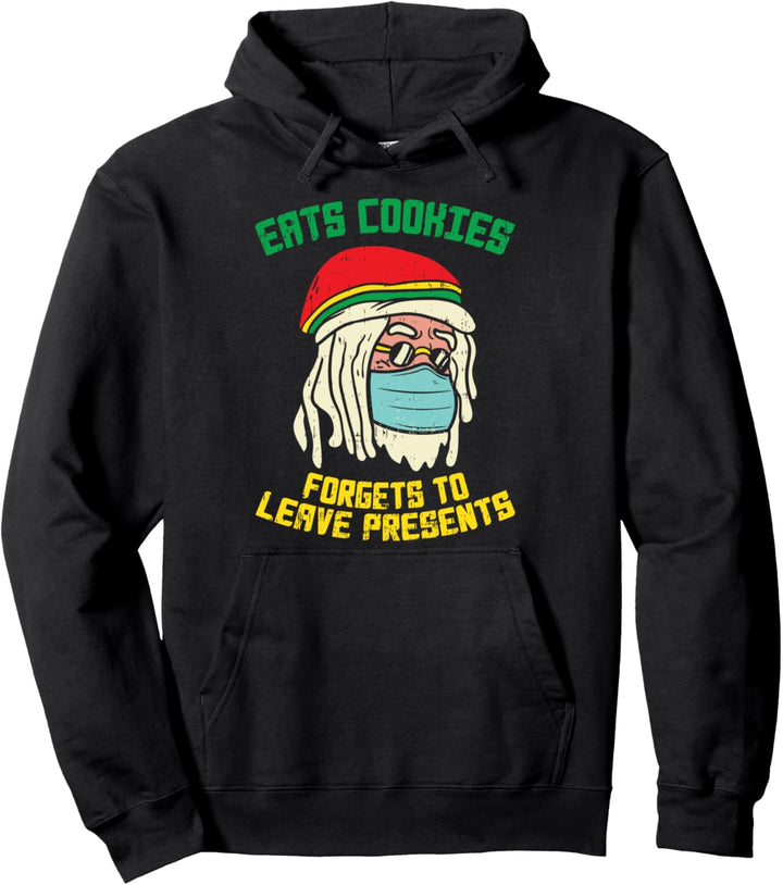 Eats Cookies Rasta Santa Mask Stoner Christmas 420 Weed Gift Pullover Hoodie