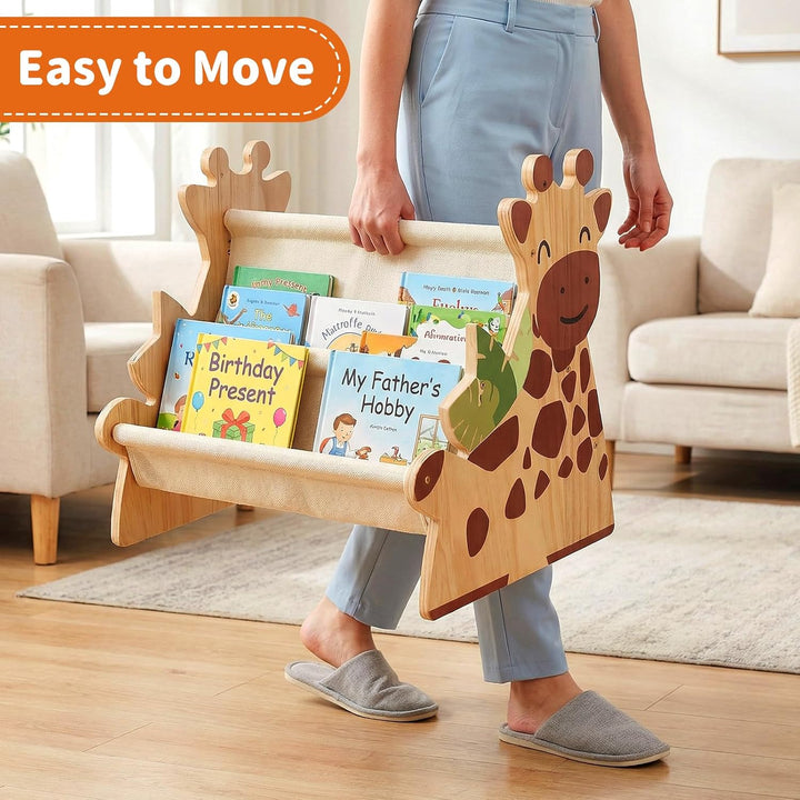 Kinder Bücherregal Holz mit 2 Etagen Bücherdisplays, Montessori Bücherregal Kinder, Kinderregal, Büc