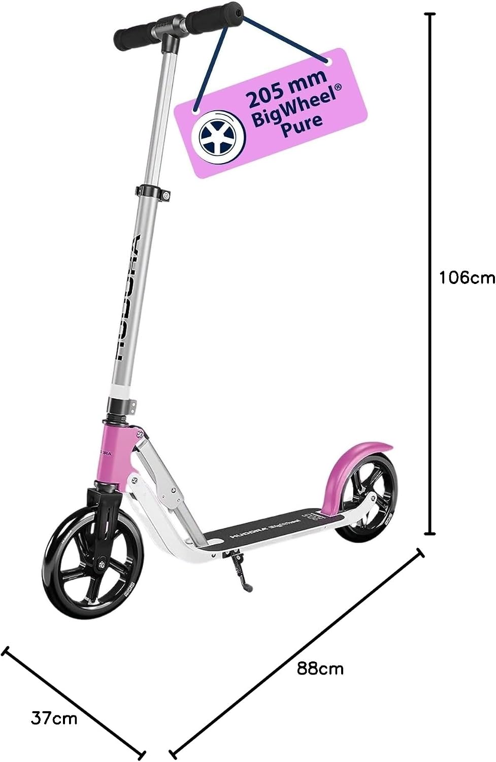 HUDORA BigWheel Pure Scooter - Stabiler Aluminium-Roller mit Ständer - Höhenverstellbarer &amp; zusammen