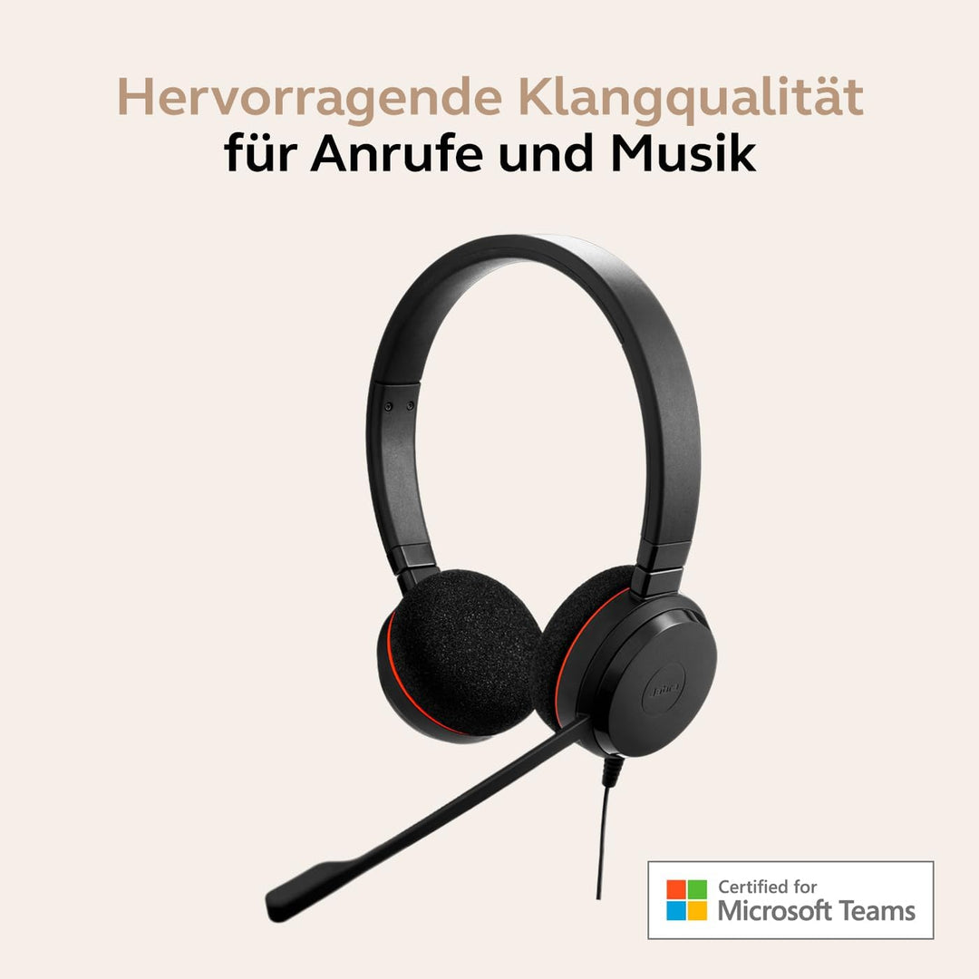 Jabra Evolve 20 Stereo Headset - Microsoft Zertifizierte Kopfhörer für VoIP Softphone mit passiver G