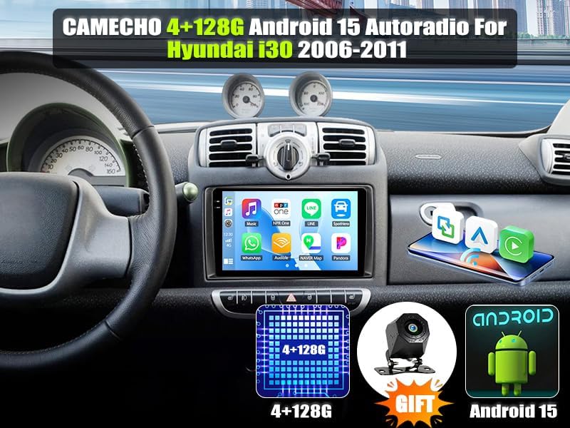 4+128G Android 15 CAMECHO 9 Zoll Autoradio für Mercedes Benz Smart Fortwo 451 2005-2010, Navi Radio