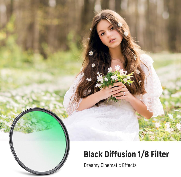 NEEWER 72mm Black Diffusion 1/8 Filter, Weicher, verträumter Kinoeffekt Filter, ultradünnes, wassera