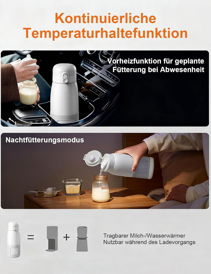 Tragbarer Flaschenwärmer, 500ml Flaschenwärmer Baby Unterwegs Präzise Temperaturkontrolle 37 Bis 55