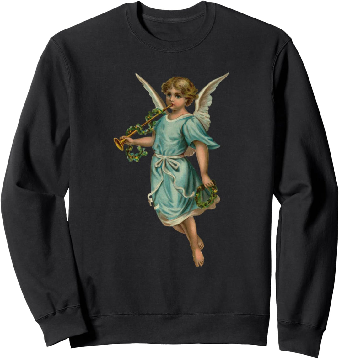 Vintage junger Engel in Blau spielt ihre Trompete Sweatshirt