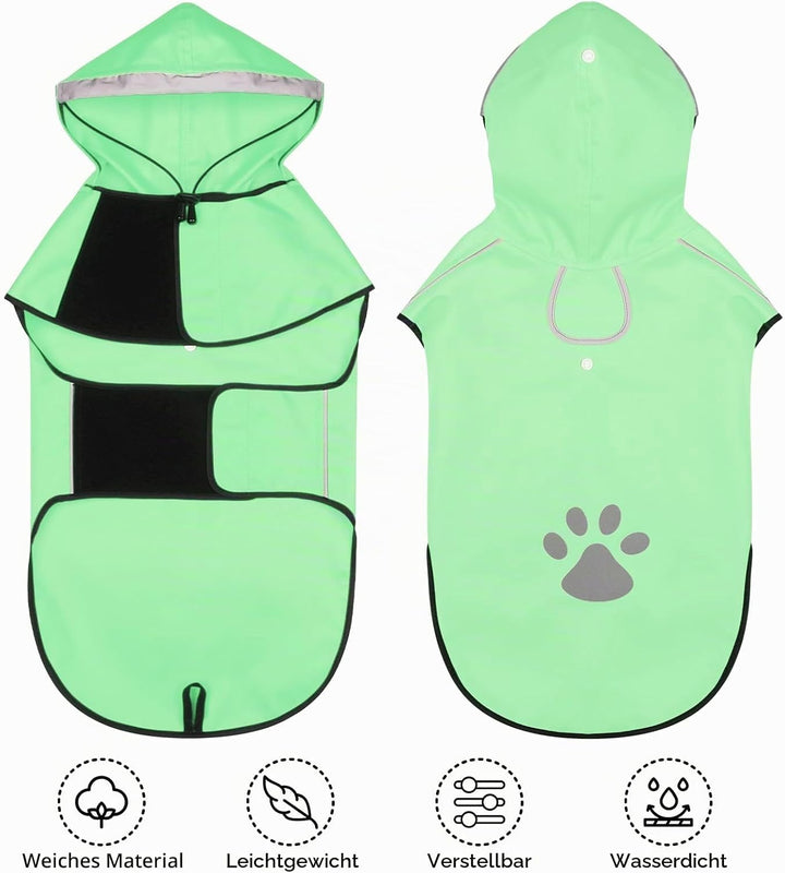 BiPawTi Verstellbar Regenmantel Hund Wasserdicht – Hunde-Regenjacke Reflektierenden Kapuze mit Verst