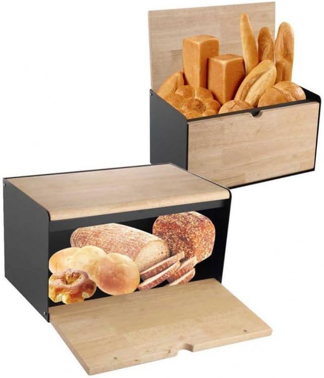 Klausberg Brotkasten Brotbox aus Metall/Holz 35,5 x 21,5 x 19,5 cm Grau, Grau