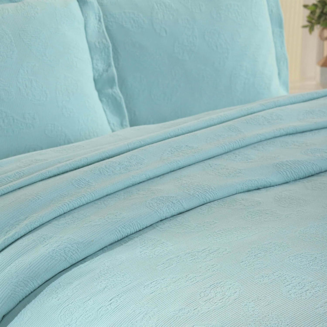 Superior Paisley Jacquard Matelassé Tagesdecke Baumwolle mit passenden Kissenbezügen, Doppelbett, Aq