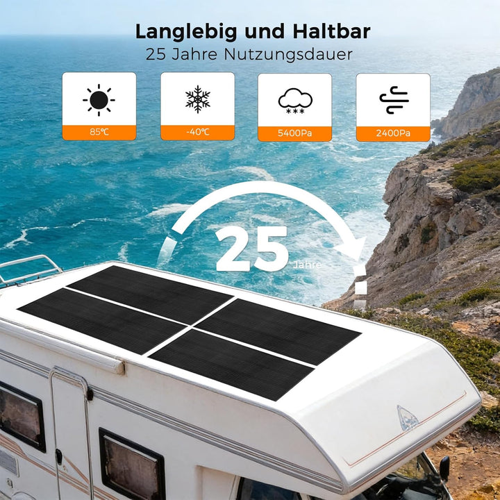 100W Solarpanel Kit Solar Set 12V, Schwarz 100 Watt Solarmodul + 20A Laderegler Solaranlage Komplett