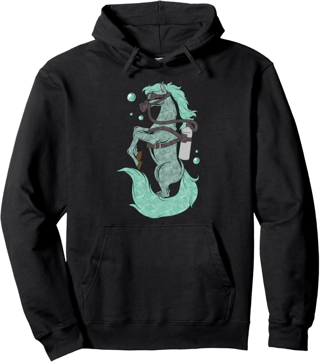 Taucher Pferd Hengst Unterwasser Ozean Seepferd Schwimmen Pullover Hoodie