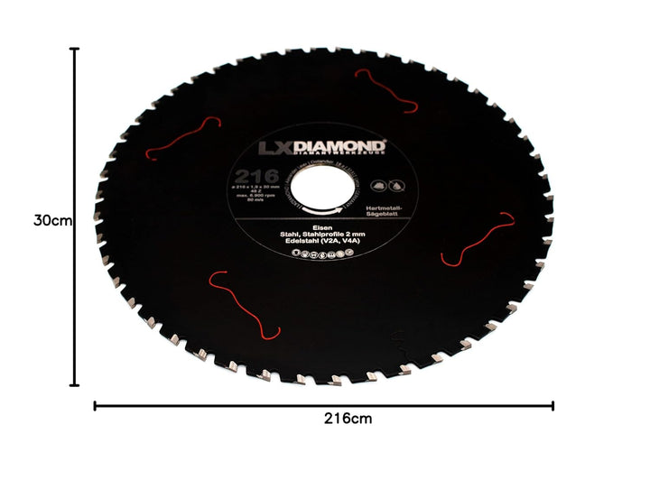 LXDIAMOND Hartmetall Sägeblatt 216mm x 30,0mm Z48 für Eisen Stahl Edelstahl V2A V4A Stahlprofile Ble