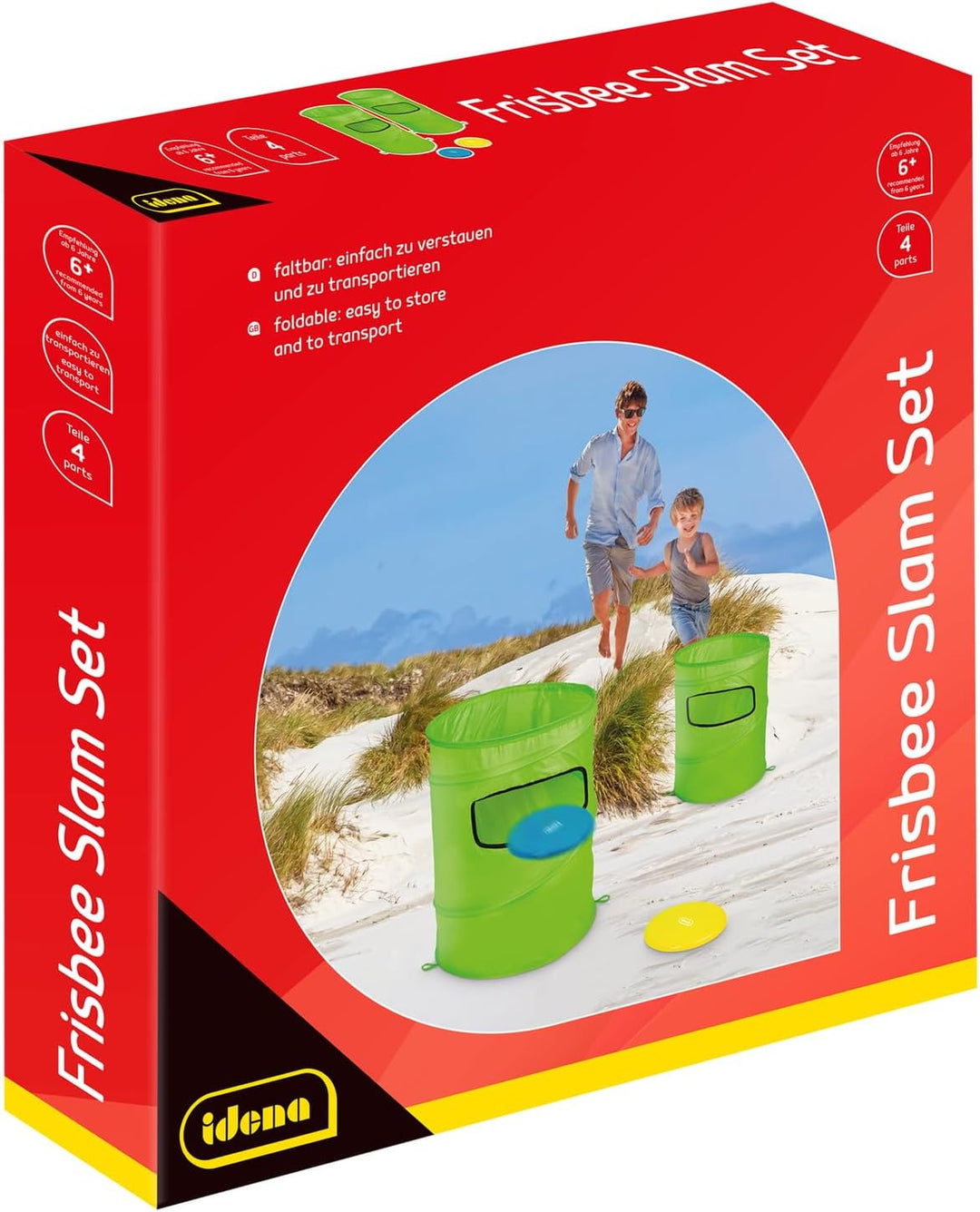Idena - Wurfspiel Slam Set Outdoor, 2 Faltbare Zielkörbe, 1 Blaue und 1 gelbe Wurfscheibe ⌀ 20 cm, G