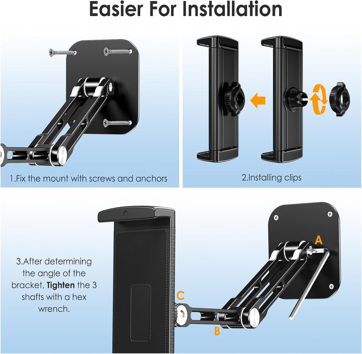 Lucrave Tablet Wandhalterung, Aluminium ausziehbare iPad Wandhalterung, mit 360° drehbarer Basis ein