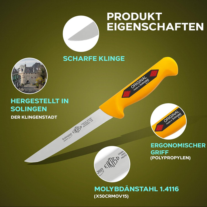 EIKASO Solingen Ausbeinmesser breite Klinge 16cm Klinge Mittel Ausbeinmesser Fleischmesser Profi Sol
