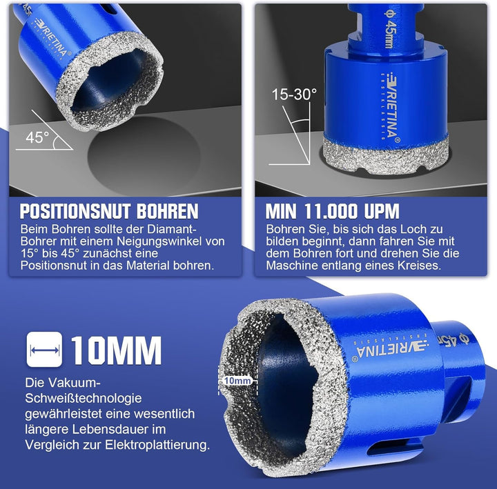 12+12mm M14 Diamant Fliesenbohrer Satz Diamantbohrer Glasbohrer für Winkelschleifer,Diamant Bohrkron
