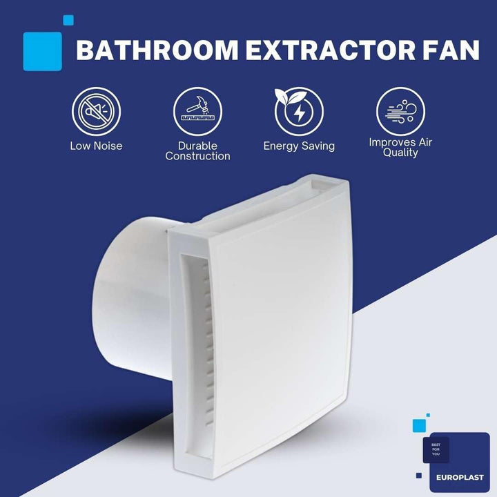 Ø 100mm Bad-Lüfter mit Feuchtesensor und Timer mit Weiss Front, Leise Ventilator Feuchtigkeitssensor