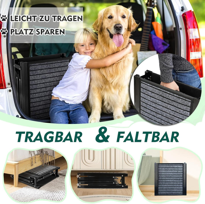 Extra Lang 170cm Hunderampe Auto Klappbar,Hundetreppe Auto mit High Traction Teppichoberfläch,rutsch