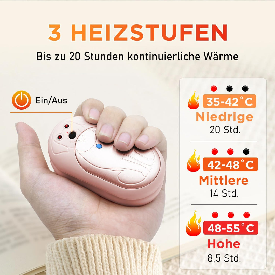 Lepwings Handwärmer Elektrisch, 2er-Pack, 6000 mAh Taschenwärmer Wiederverwendbar mit 3 Modi, 20 Stu