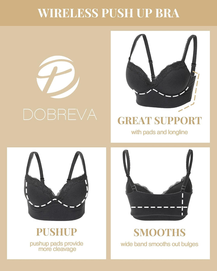 DOBREVA Push Up BH Damen ohne Bügel Soft Gepolstert Bügelloser Bralette mit Spitze 85A Beige, 85A Be