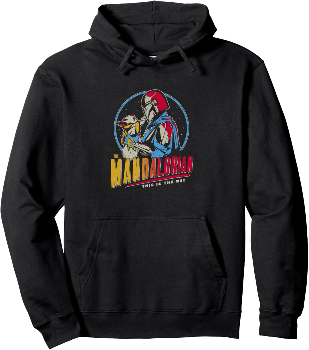 Star Wars: The Mandalorian Mando And Grogu Dark Rainbow Pullover Hoodie
