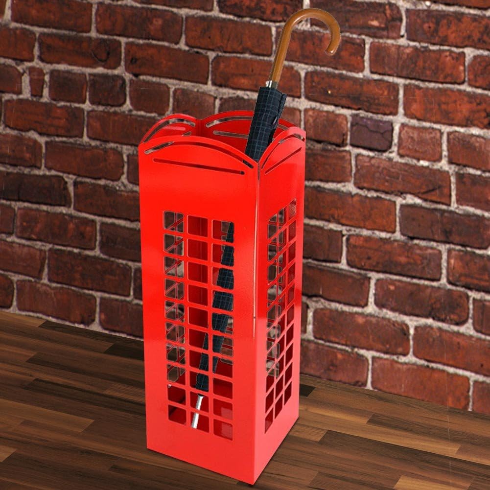 Bakaji 2816638 Schirmständer aus Eisen in Form einer Londoner Telefonzelle, quadratisch, Rot, 49 x 1