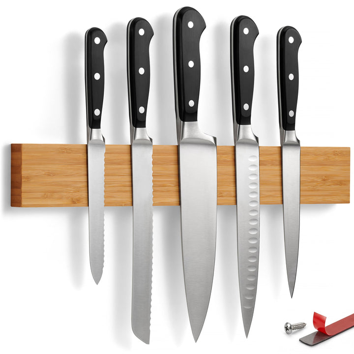 LARHN Magnetleiste Messer aus Bambus mit Extra Starkem Magnet - 40 cm - Messerhalter Magnetisch Holz