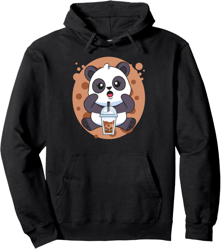Kawaii Panda Drinking Boba Tea Funny Bubble Tea Grafik Pullover Hoodie