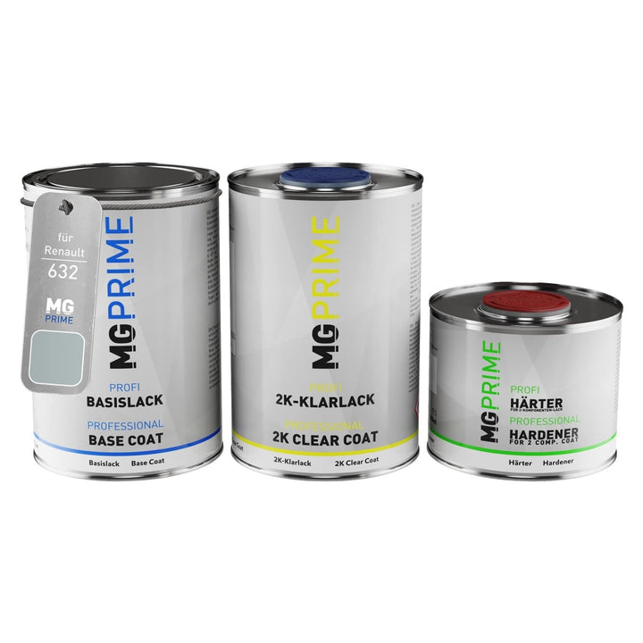 MG PRIME Autolack Dose Set für Renault 632 Gris Boreal Metallic/Polargrau Metallic Basislack 2K Klar