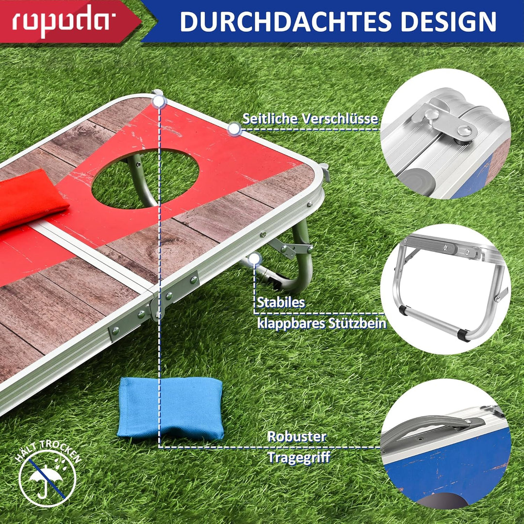 ROPODA Cornhole Set, Tragbares Wurfspiel Game Set mit 8 Sitzsäcken, Leichtes Beanbag-Brett mit Kante
